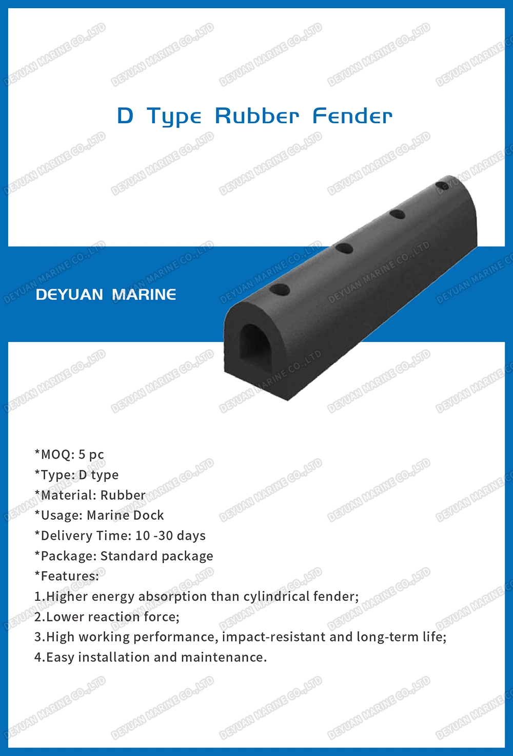 Permanent D Type Rubber Fender for Docking