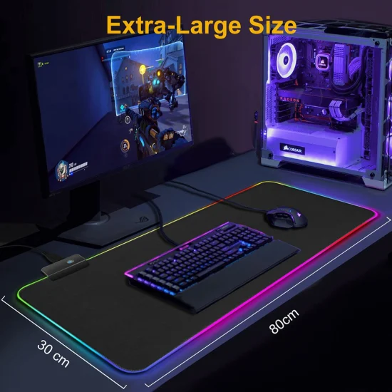 Alfombrilla de ratón para juegos, teclado luminoso RGB para juegos, alfombrilla de ratón para escritorio, Anti